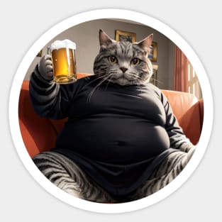 Fat cat with glass of beer Sticker